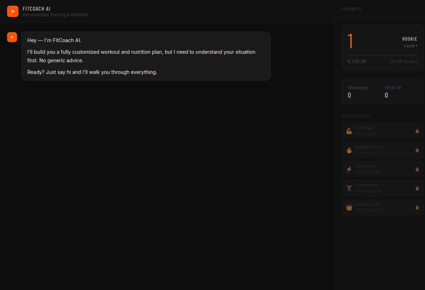 FitCoach AI interface